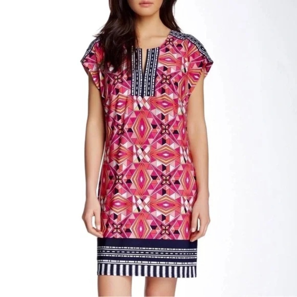 Laundry by Shelli Segal Abstract Printed Shift Dress Pink Navy Blue, size XS